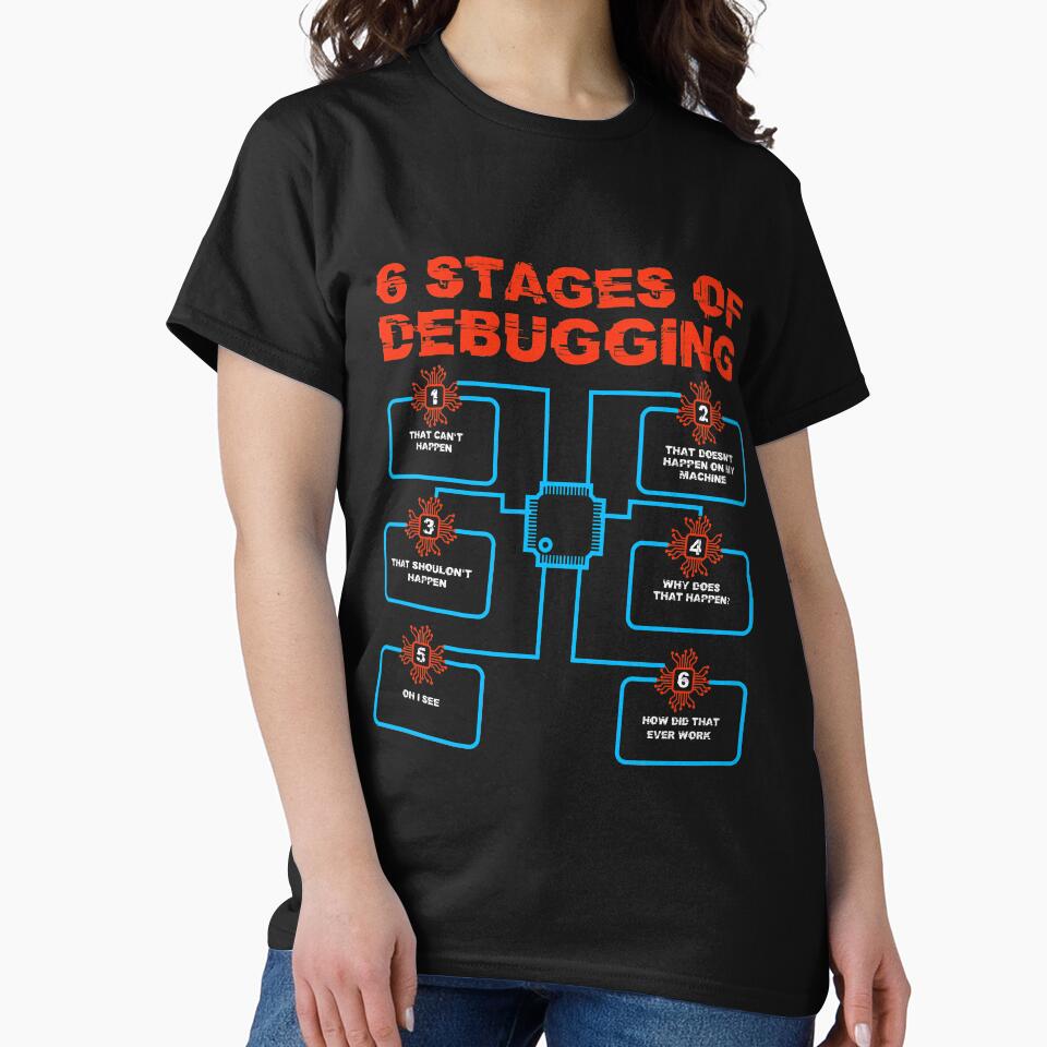 6 Stages of Debugging Computer Programmer Geek Nerd Coder by wackodesign T-Shirts, Hoodie, Sweatshirt (Image 2)