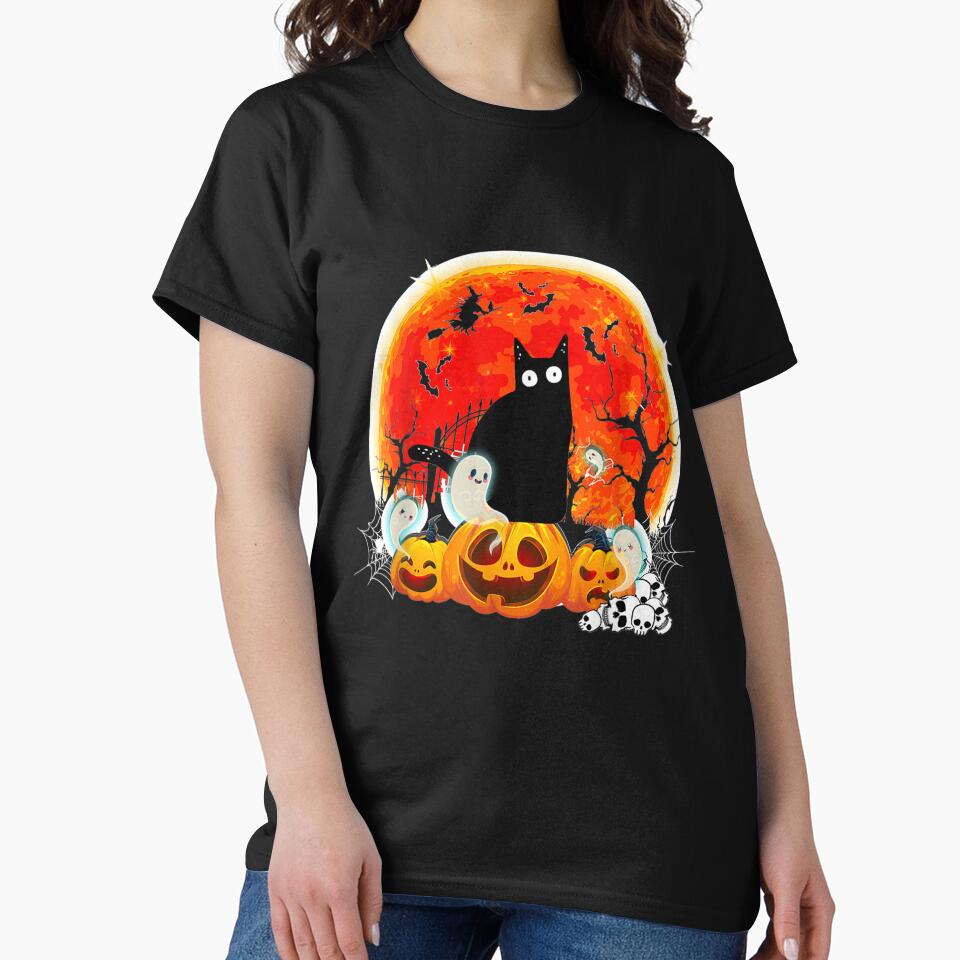 Vintage Pumpkin and Black Cat Halloween Costume Cat Lover by Jonahjimenez T-Shirts, Hoodie, Sweatshirt (Image 2)