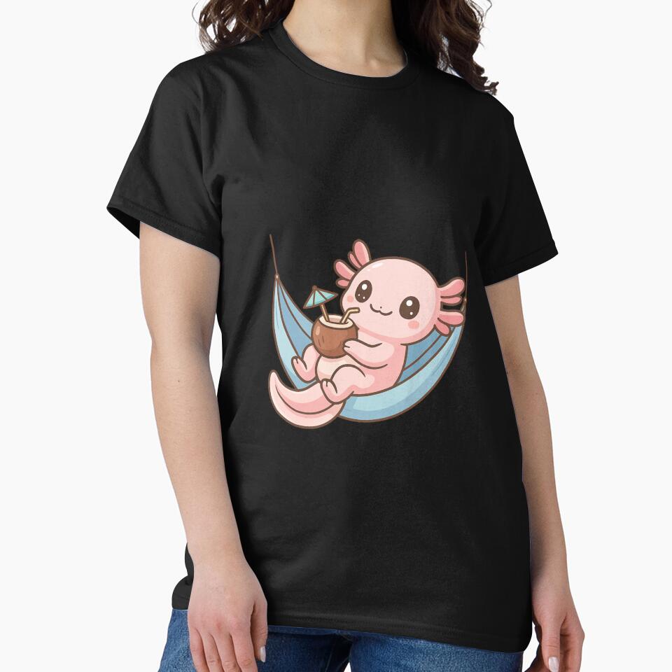 Chill Axolotl in Hammock Drinking Coconut – Cute Kawaii Relaxing Lizard Design by ColorSplash123 T-Shirts,... (Image 2)