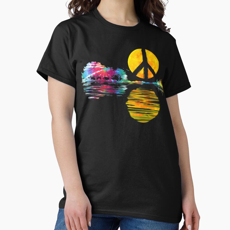 Hippie Guitar Moon I Guitarist Musician Peace Sign by Amazing Designs T-Shirts, Hoodie, Sweatshirt (Image 2)