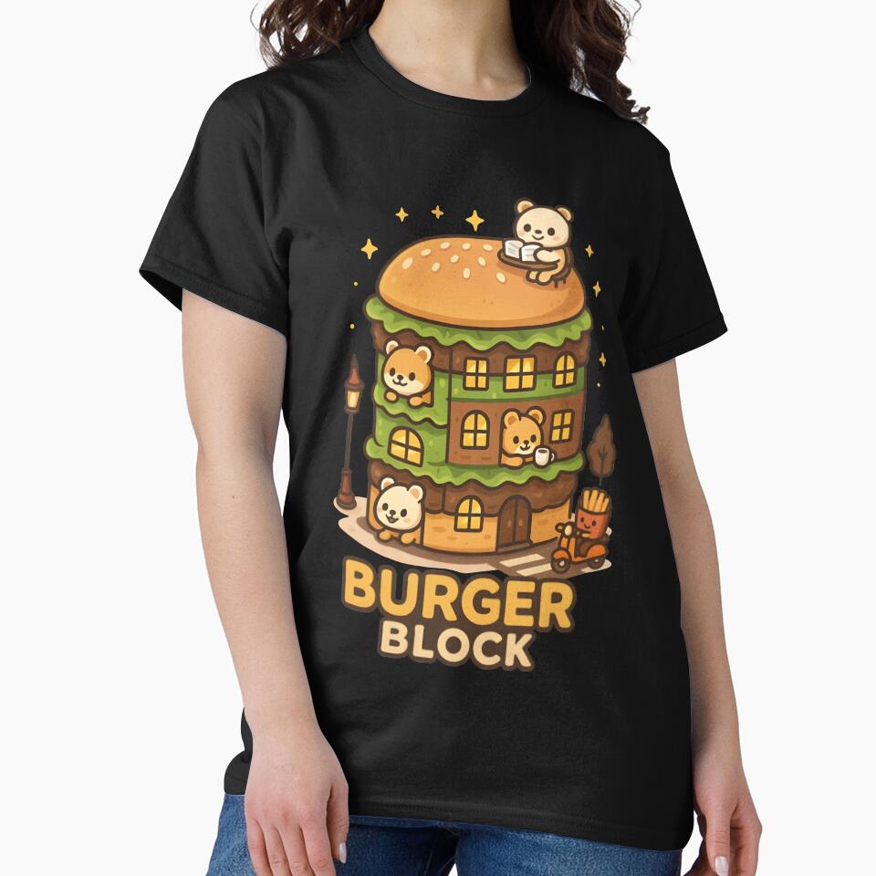 Burger Block – Kawaii City Food Shirt Design by Snackwear Apparel Hoodie, Sweatshirt | BlankRebels.com (Image 2)