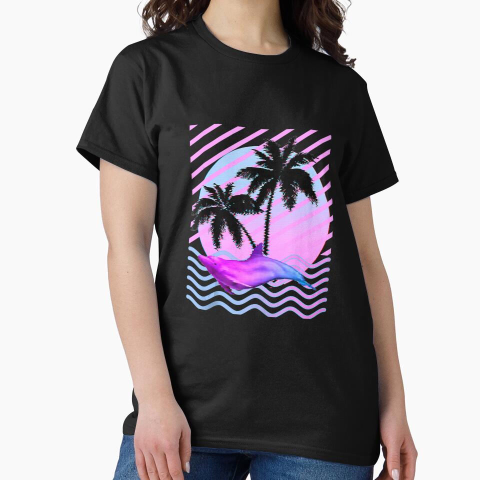 Palm Tree and Vaporwave Dolphin in Aesthetic 80s Glitch Art by SeleneFrances T-Shirts, Hoodie, Sweatshirt (Image 2)