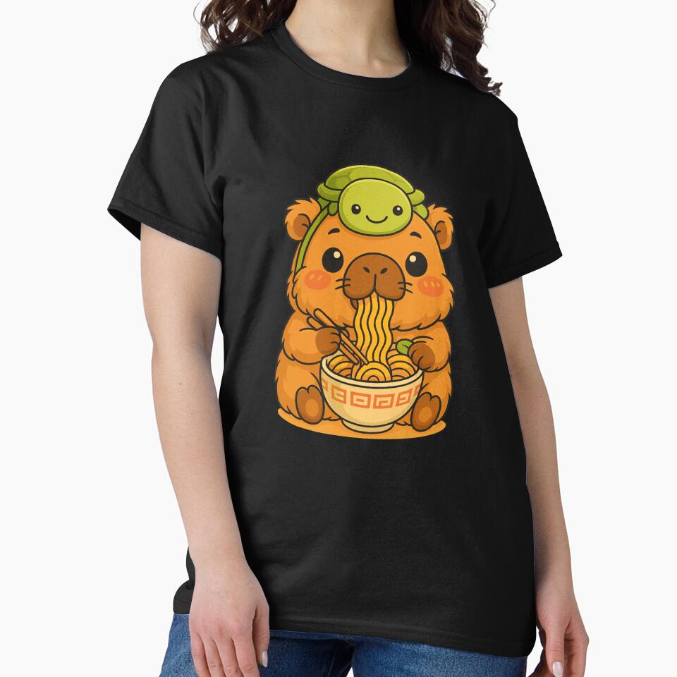 Kawaii Capybara Eating Ramen Noodles With Cute Turtle by RediscoverJoy T-Shirts, Hoodie, Sweatshirt (Image 2)