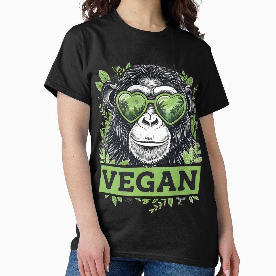 Cool Vegan Monkey – Funny Chimp with Green Heart Glasses and Jungle Vibes by AurenDesign T-Shirts, Hoodie,... (Image 2)