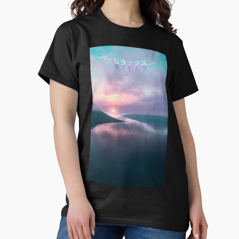 Relax (Japanese) Vaporwave Aesthetic Sunset Over Water by CoitoCG T-Shirts, Hoodie, Sweatshirt | BlankRebels.com (Image 2)
