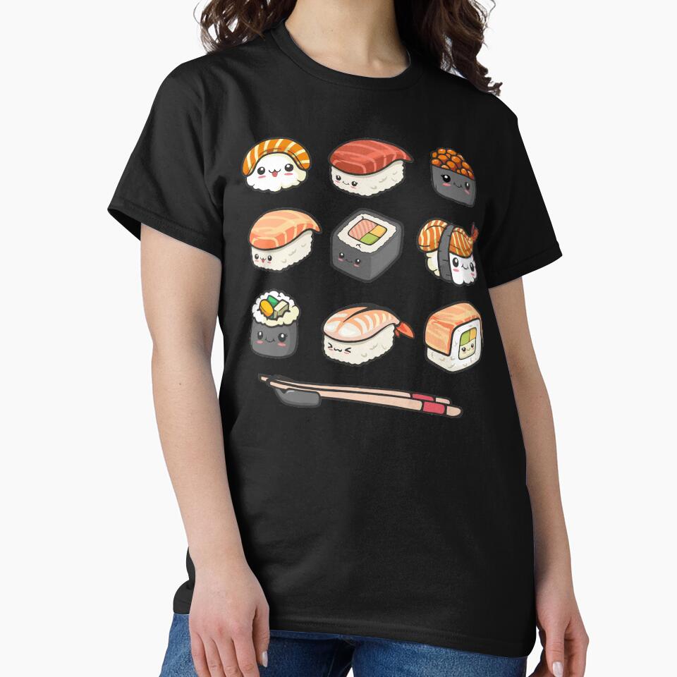 Happy Sushi Kawaii Anime Japanese Food Lover Funny Illustration Gift by alenaz T-Shirts, Hoodie, Sweatshirt (Image 2)