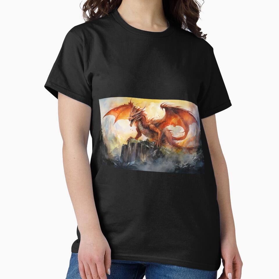 Dark Fantasy Watercolor - Fire Dragon by Fantasy Masterpiece T-Shirts, Hoodie, Sweatshirt | BlankRebels.com (Image 2)