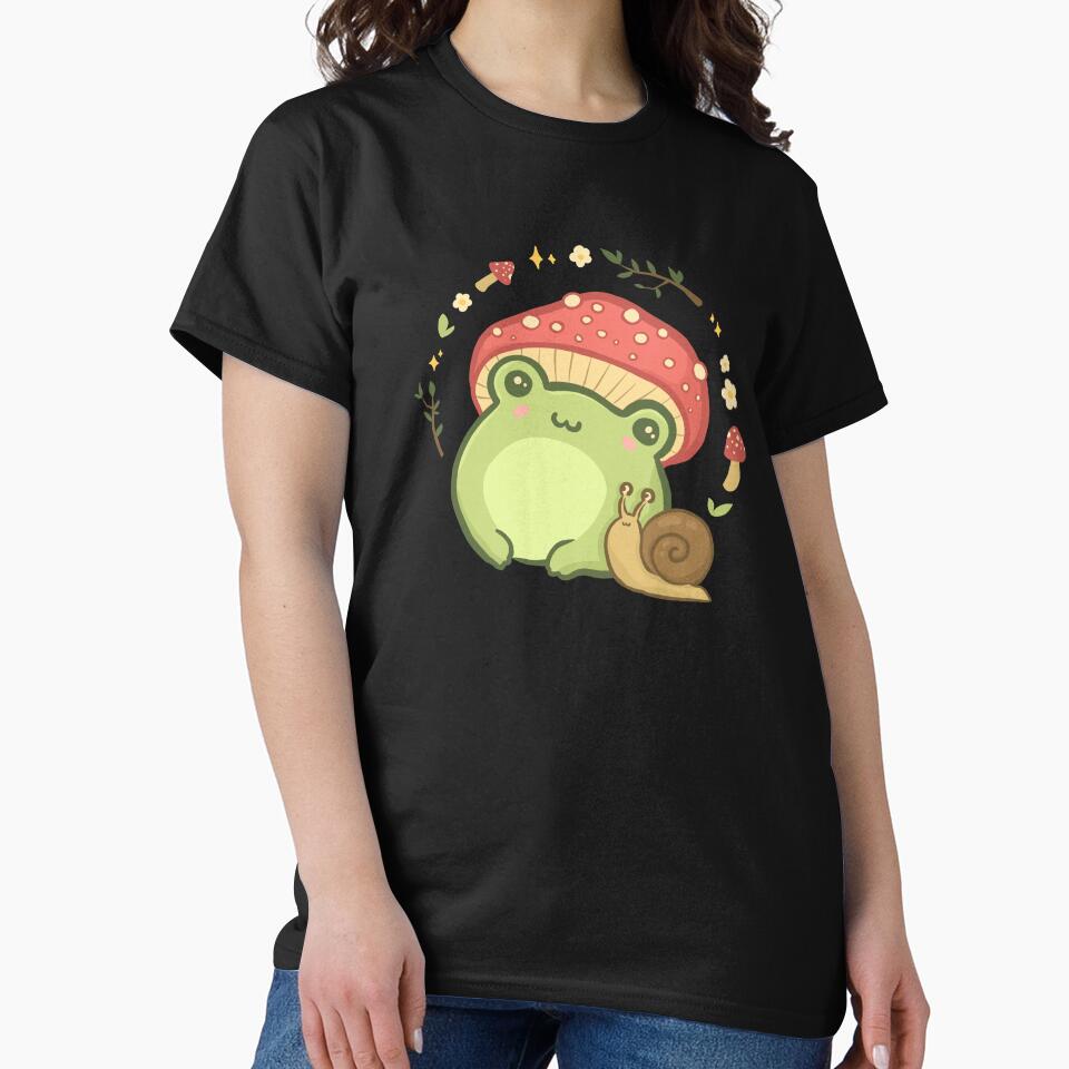 Cute Kawaii Frog with Toadstool Mushroom Hat and Snail: Cottagecore Aesthetic Love by MinistryOfFrogs T-Shirts,... (Image 2)