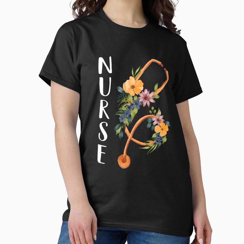 Floral Stethoscope - Funny Nursing Tshirt by SunsetGloww Hoodie, Sweatshirt | BlankRebels.com (Image 2)