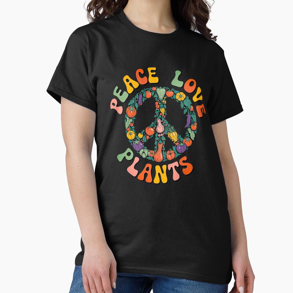 World Vegan Day Peace Love Plants Retro Design by Amanda's Factory T-Shirts, Hoodie, Sweatshirt | BlankRebels.com (Image 2)