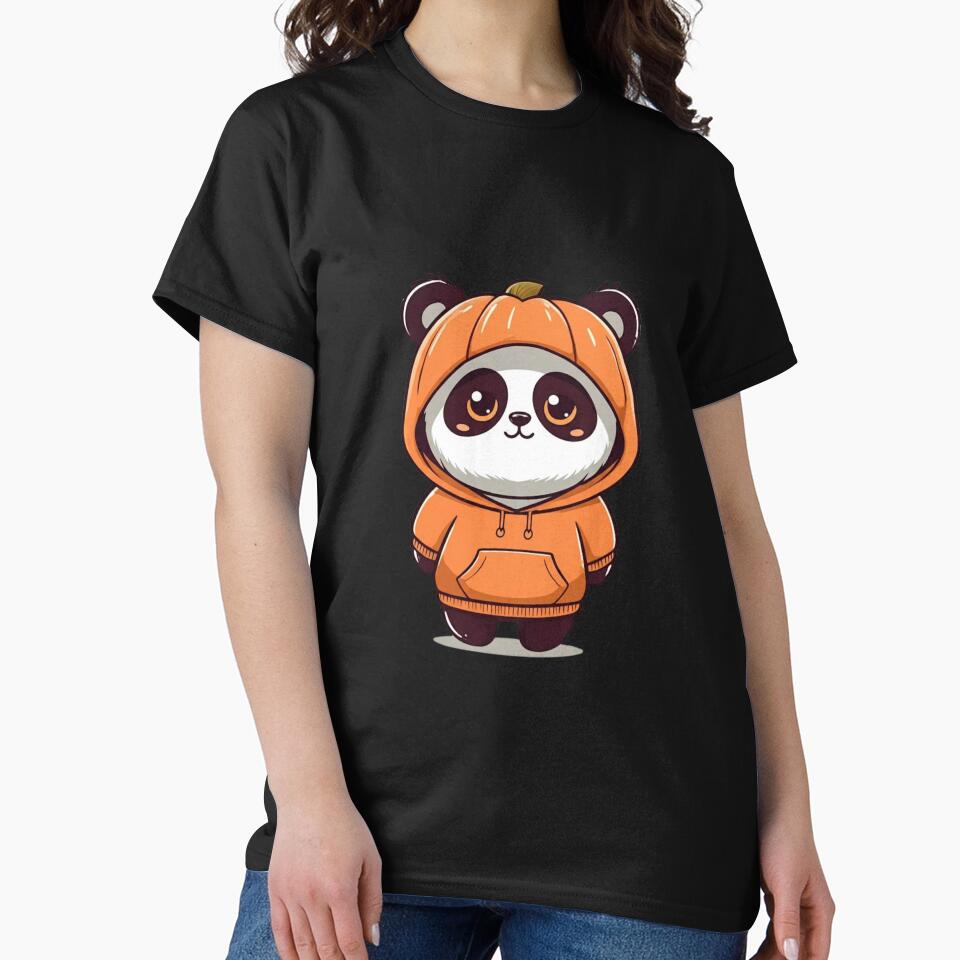 Chibi Pumpkin Panda in Oversized Hoodie | Cute Kawaii Halloween Design by ColorSplash123 T-Shirts, Sweatshirt (Image 2)