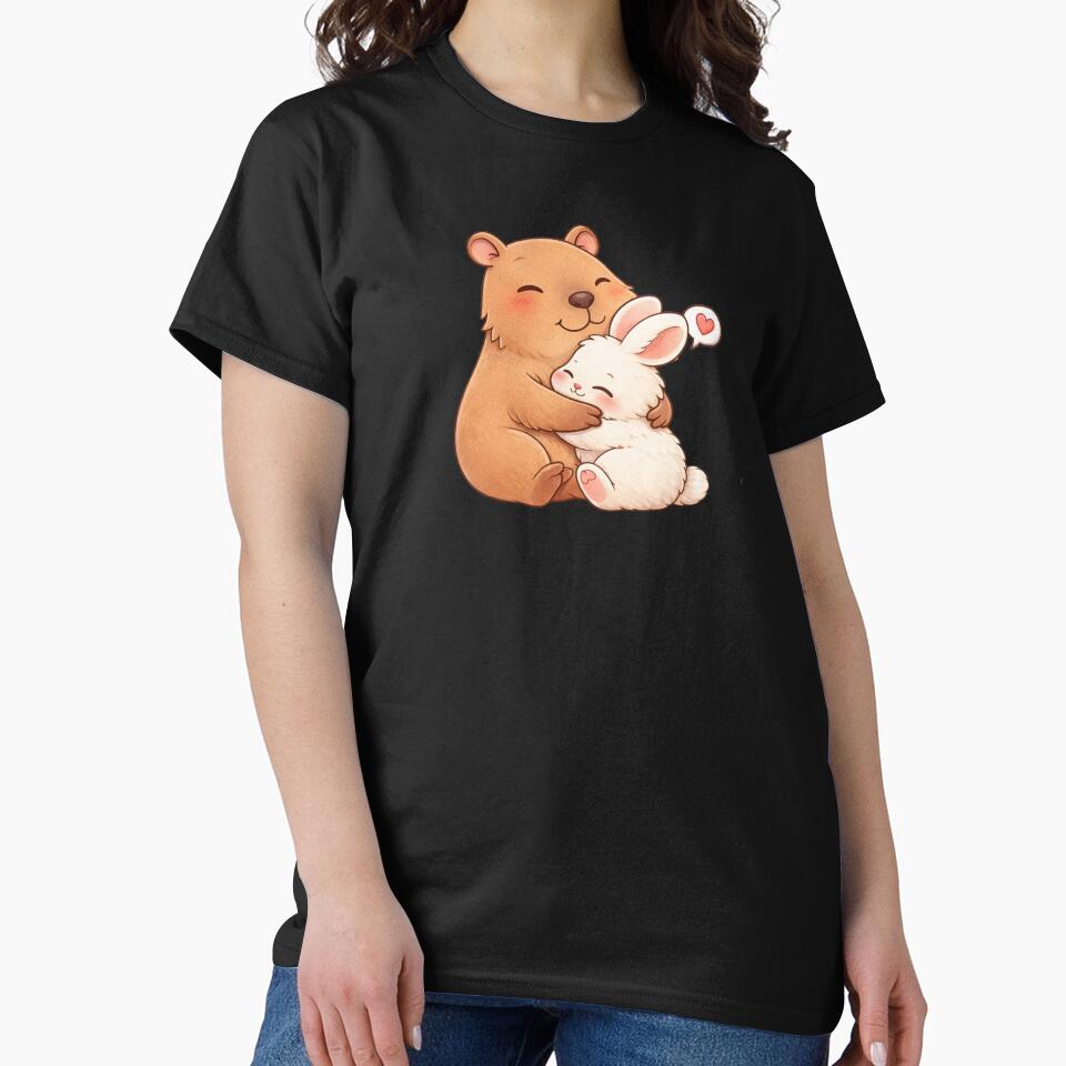 Kawaii Capybara Hugging Bunny — Soft Cozy Animal Illustration by Smile-AlNo T-Shirts, Hoodie, Sweatshirt (Image 2)