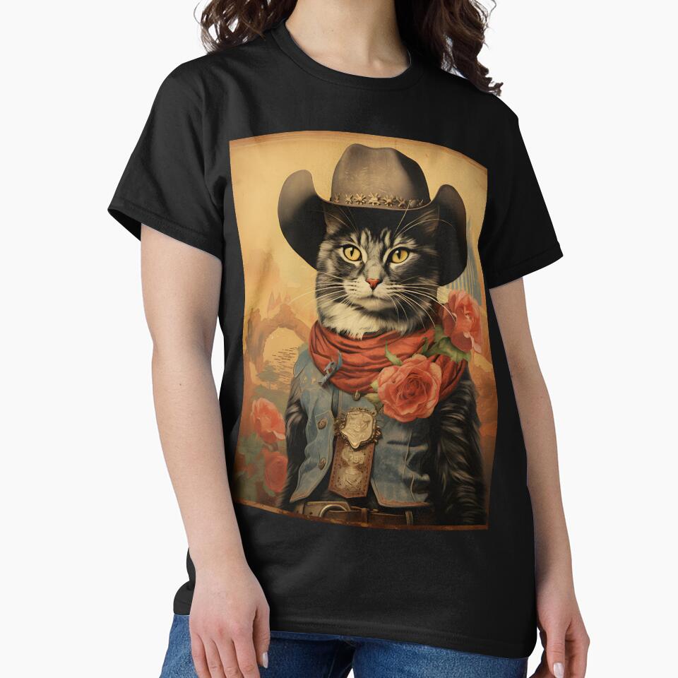 Retro Vintage Cowboy Cat - Whiskered Wild West Adventure by KittyStampedeCo T-Shirts, Hoodie, Sweatshirt (Image 2)