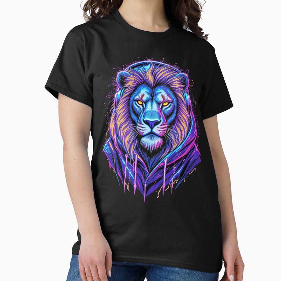 Urban Lion Hoodie Art – Neon Cyberpunk Streetwear by ColorSplash123