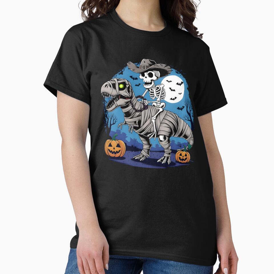 A skeleton riding a mummy wrapped T-Rex dinosaur by MRFEZOO2030 T-Shirts, Hoodie, Sweatshirt | BlankRebels.com (Image 2)