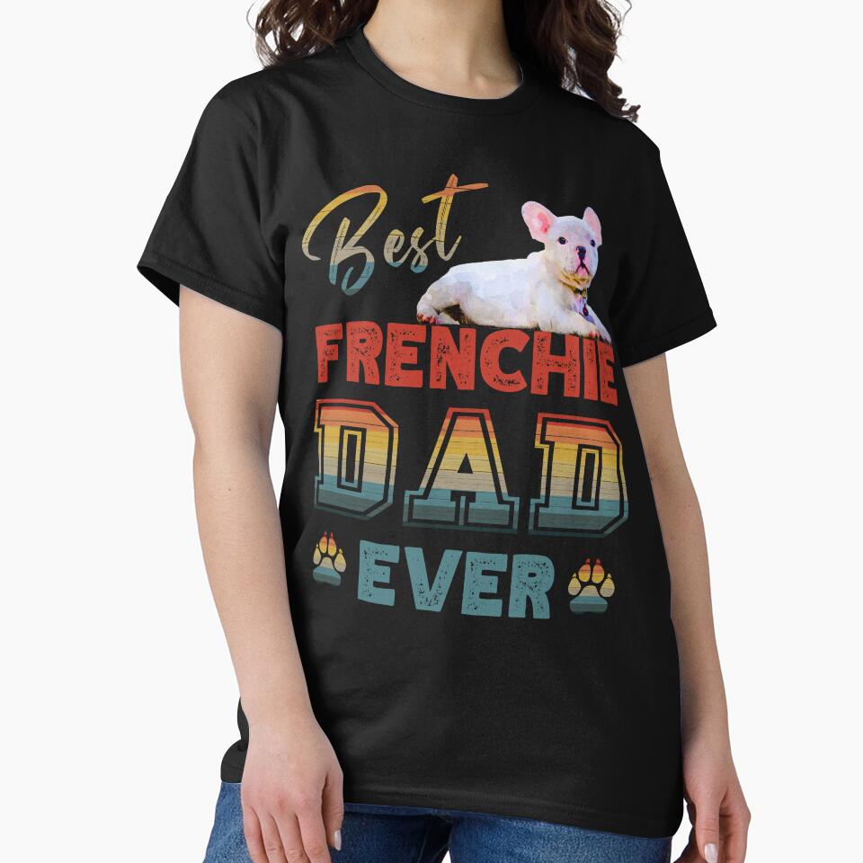 Vintage Retro Sunset Best Frenchie Dad Ever Paw Prints of Love by FlutteringWings T-Shirts, Hoodie, Sweatshirt (Image 2)