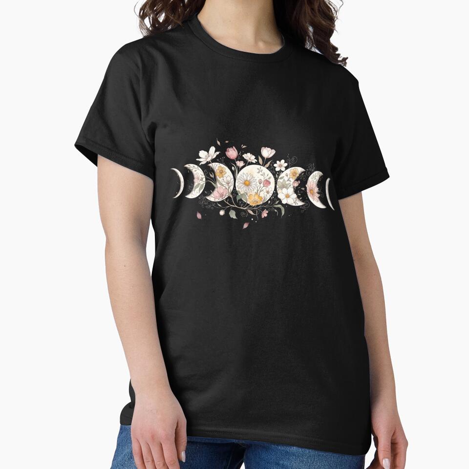 Floral Moon Phases • Botanical Lunar Cycle • Boho Spring Celestial Art by PixelQ T-Shirts, Hoodie, Sweatshirt (Image 2)