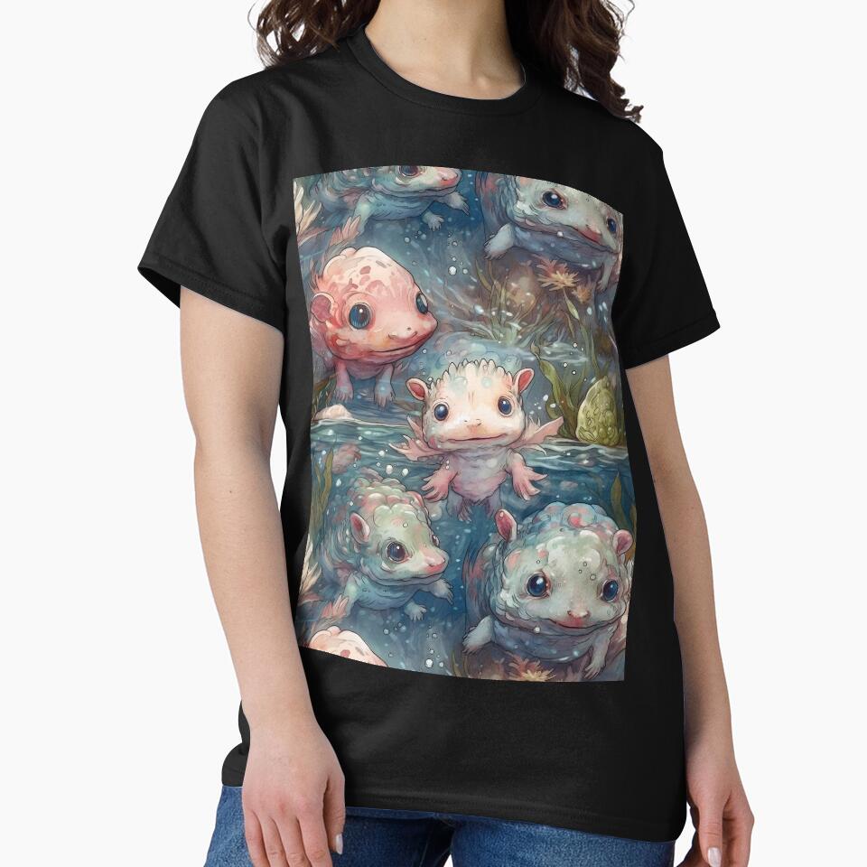 Cute Axolotls Fantastic Animals Cute Axolotl Lover Watercolor Pattern by SecretDicer T-Shirts, Hoodie, Sweatshirt (Image 2)