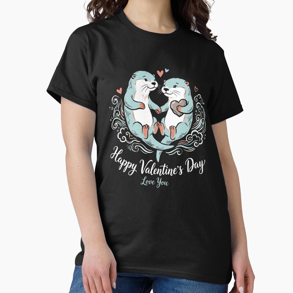Adorable Sea Otters Holding Hands Heart Rock Valentine Art by zzz888 T-Shirts, Hoodie, Sweatshirt | BlankRebels.com (Image 2)