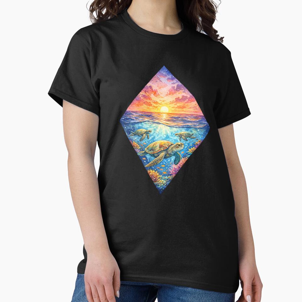 Sea Turtle Sunset Artwork by Planetporridge T-Shirts, Hoodie, Sweatshirt | BlankRebels.com (Image 2)