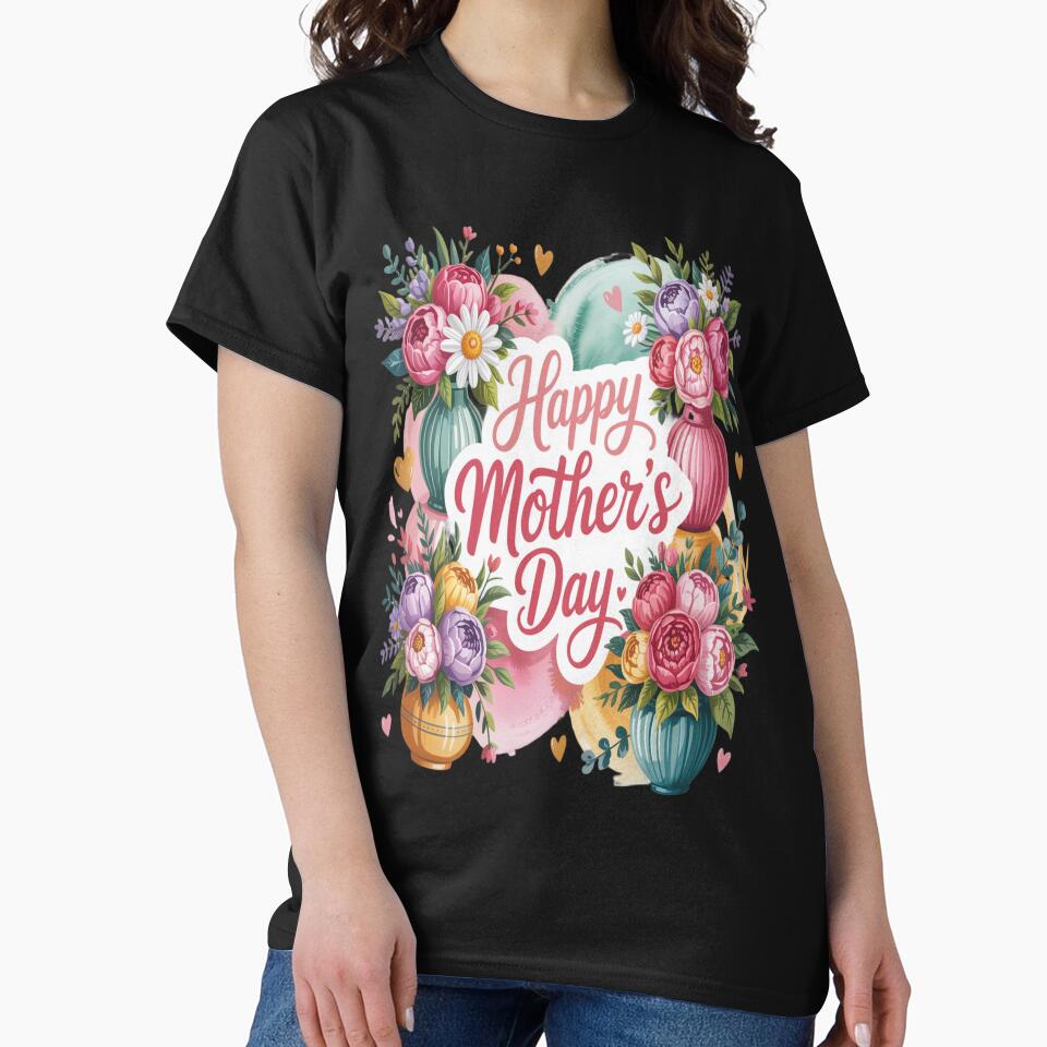 Happy Mother's Day Vibrant Peony Bouquets in Colorful Vases by Midnight Veil Designs T-Shirts, Hoodie, Sweatshirt (Image 2)