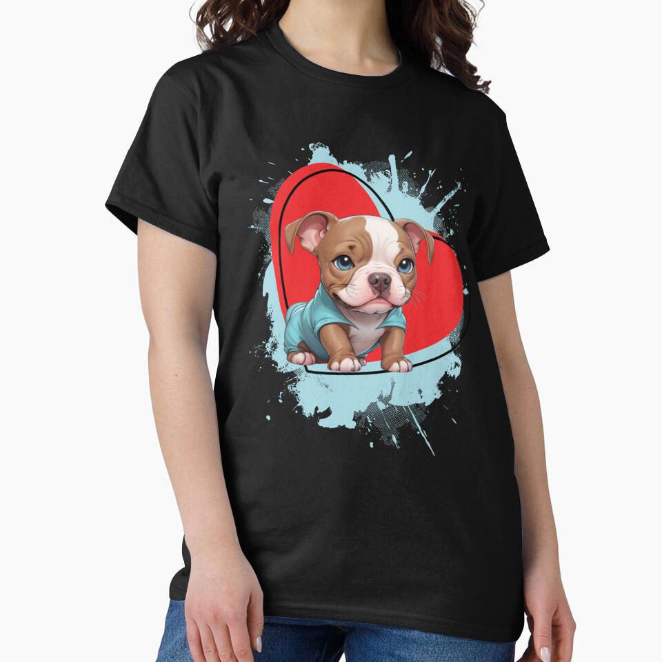 Cute Mini Amstaff Pitbull with a heart by Ecmoprints T-Shirts, Hoodie, Sweatshirt | BlankRebels.com (Image 2)