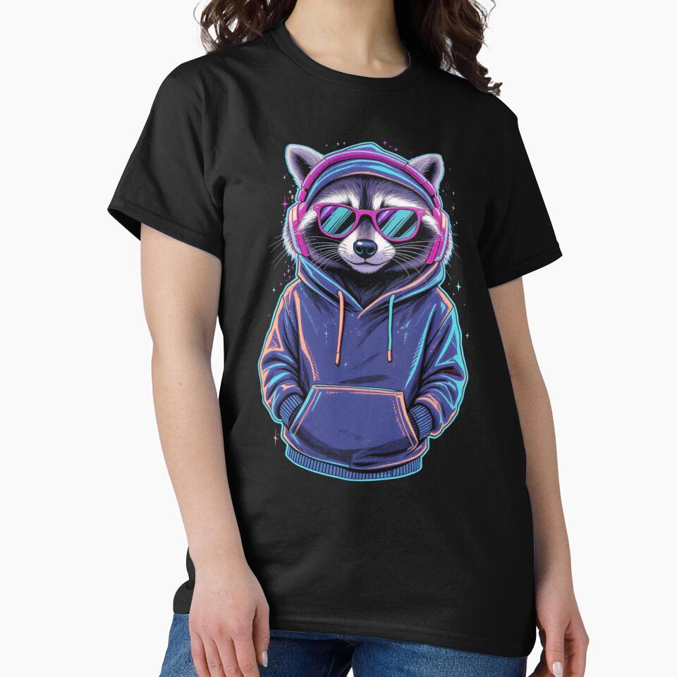 Urban Raccoon Chill Vibes – Neon Streetwear Hoodie Art by ColorSplash123 T-Shirts, Sweatshirt | BlankRebels.com (Image 2)