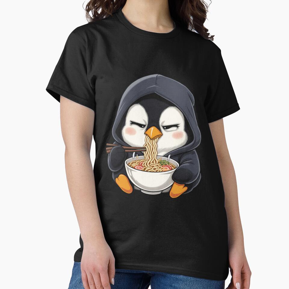 Serious Ramen Penguin | Funny Chibi Penguin Eating Noodles by ColorSplash123 T-Shirts, Hoodie, Sweatshirt (Image 2)