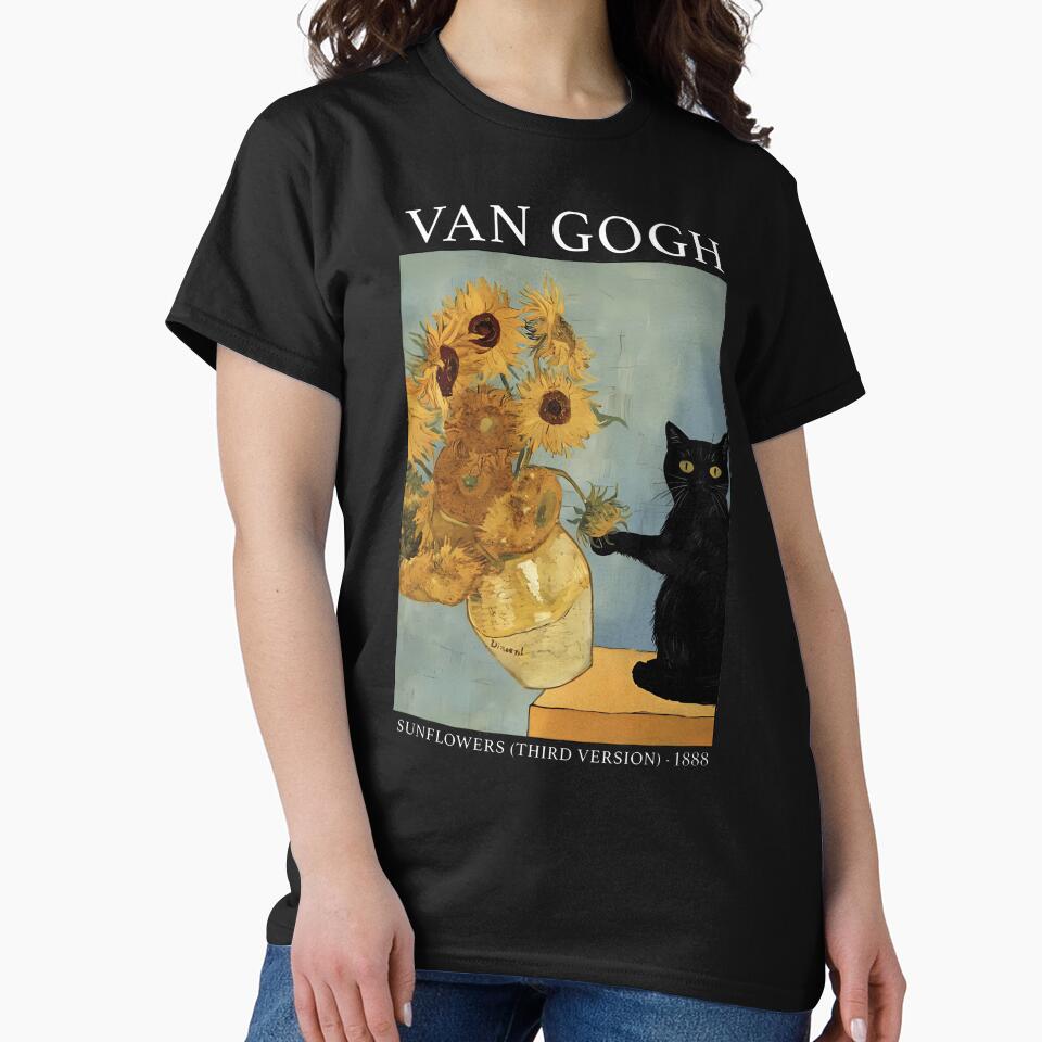 Van Gogh Black Cat With Sunflowers Funny Cat by chung2525