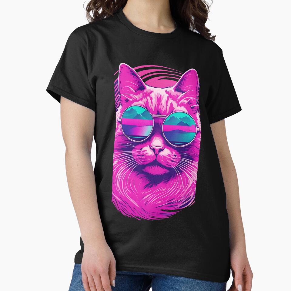 Cool Retro 80s Vaporwave Cat with sunglasses by Past-Midnight T-Shirts, Hoodie, Sweatshirt | BlankRebels.com (Image 2)