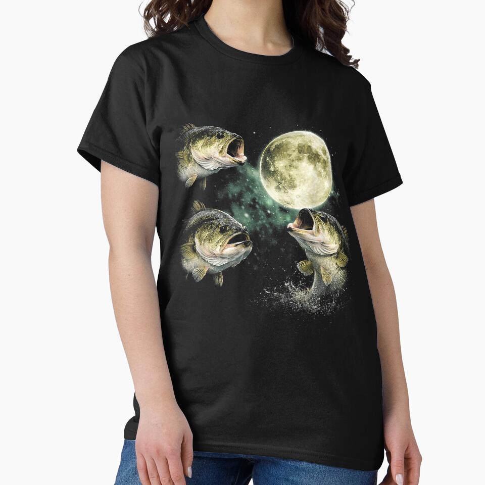 Bass Fish Howling to The Moon Vintage Angler Fisherman by judycuevas1 T-Shirts, Hoodie, Sweatshirt (Image 2)