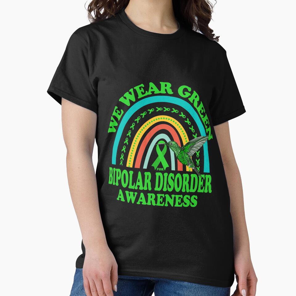 Hummingbird We Wear Green for Bipolar Disorder Mental Health by EdwardSamuels T-Shirts, Hoodie, Sweatshirt (Image 2)