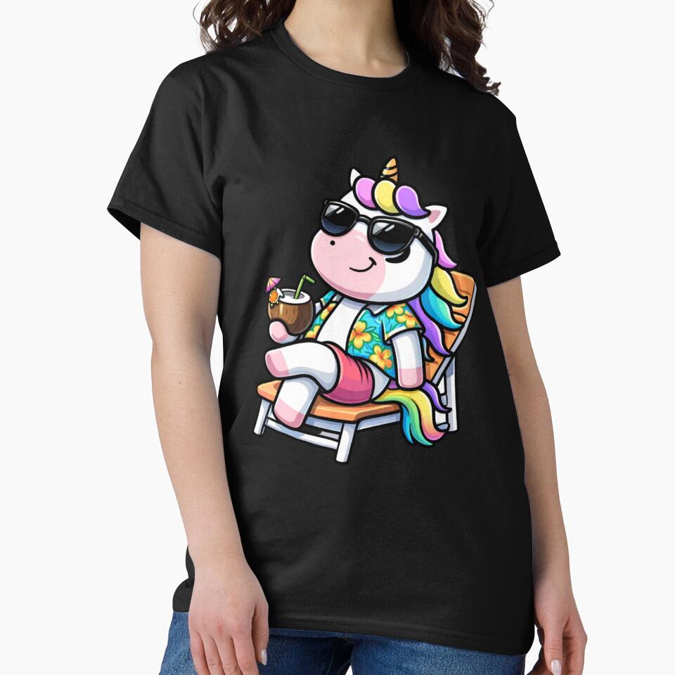 Cool Vacation Unicorn – Chibi Summer Beach Vibes Aesthetic Pastel Rainbow Cartoon by ColorSplash123 T-Shirts,... (Image 2)