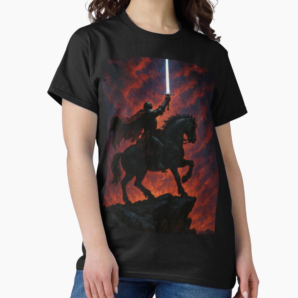 Dark Gothic Knight Under Blood Eclipse | Medieval Dark Fantasy Wall Art by Visualynx T-Shirts, Hoodie, Sweatshirt (Image 2)