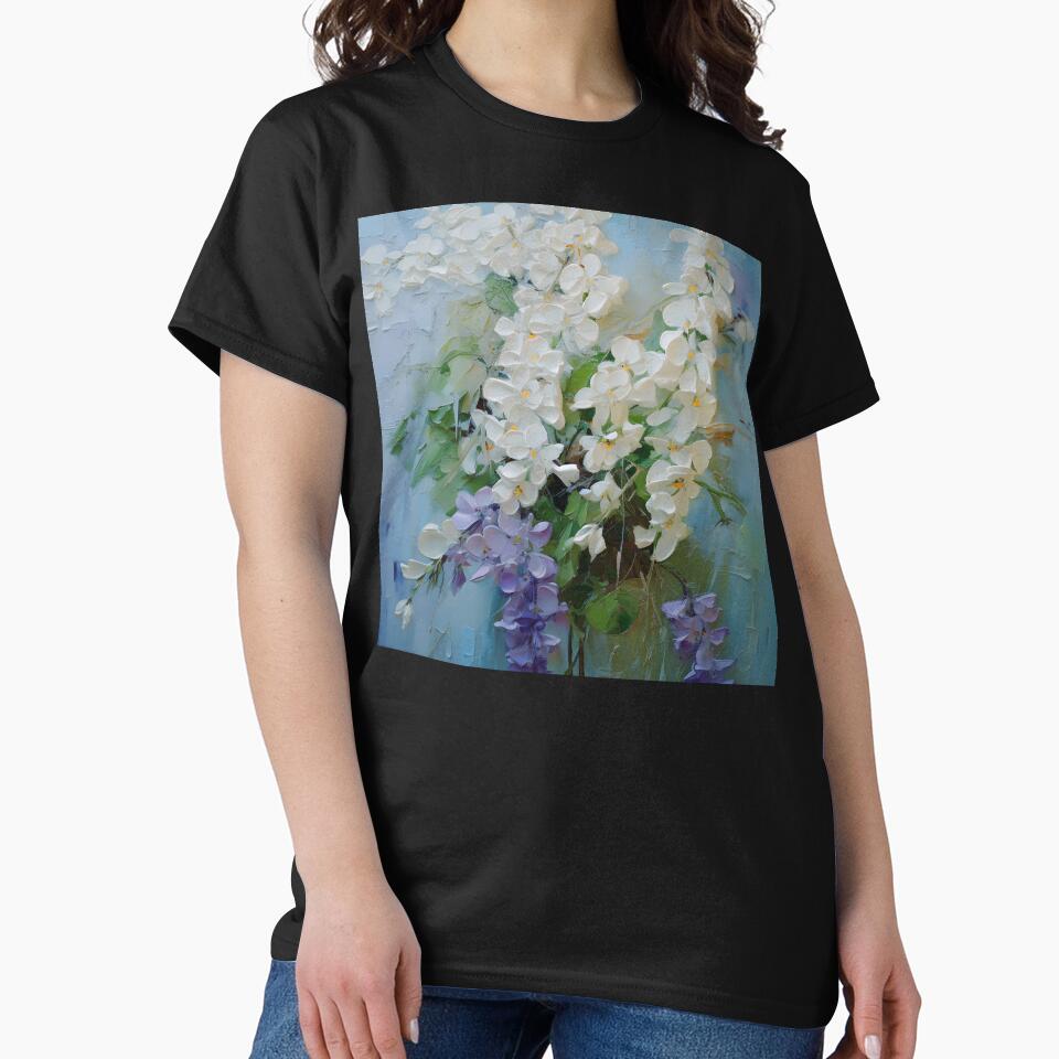 Lilac Hues And White Floral Impasto-Style Art by DEC02 T-Shirts, Hoodie, Sweatshirt | BlankRebels.com (Image 2)