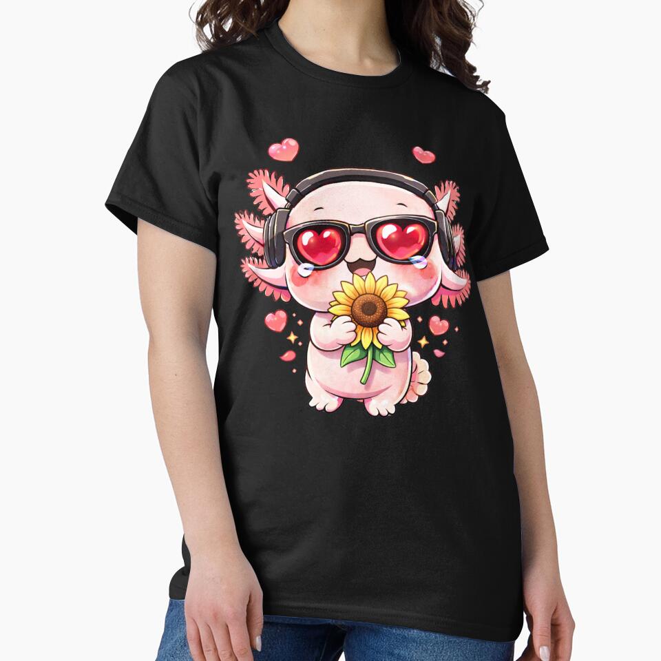 Sunflower Love Axolotl – Cute Kawaii Axolotl with Sunflower Chibi Anime Art by ColorSplash123 T-Shirts, Hoodie,... (Image 2)
