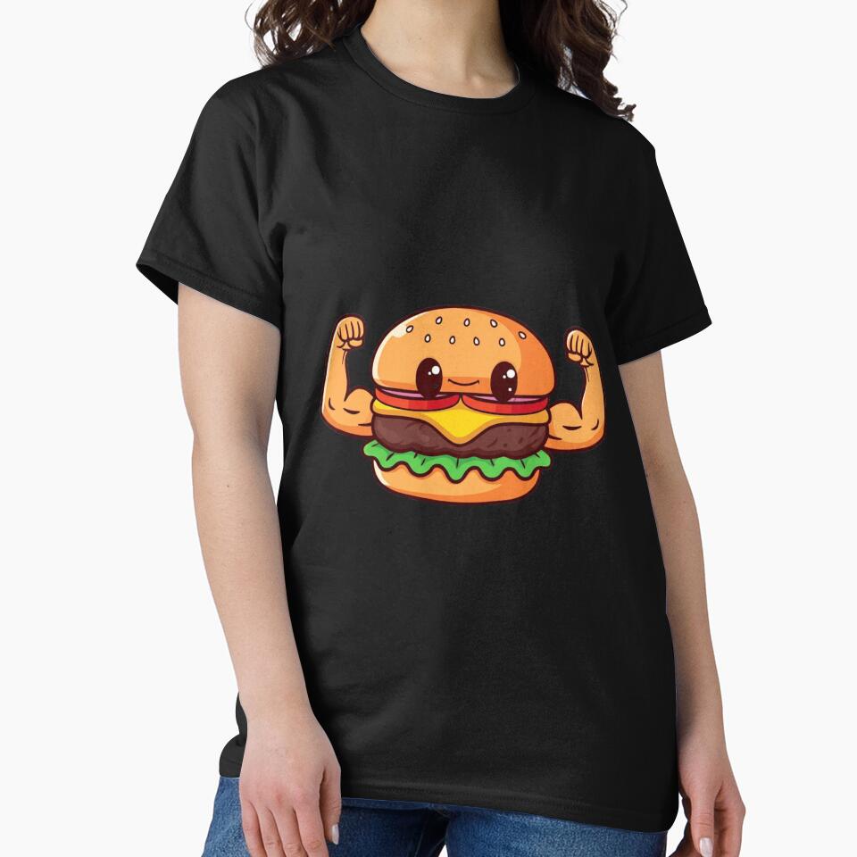 Burger Bicep Flex Funny Chibi Food Workout Design by ColorSplash123 T-Shirts, Hoodie, Sweatshirt | BlankRebels.com (Image 2)