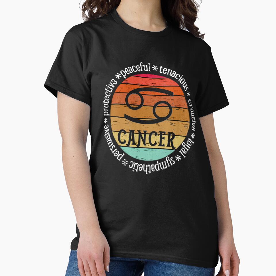 Cancer,zodiac sign and lettering, sunset retro style by plastic2021 T-Shirts, Hoodie, Sweatshirt | BlankRebels.com (Image 2)