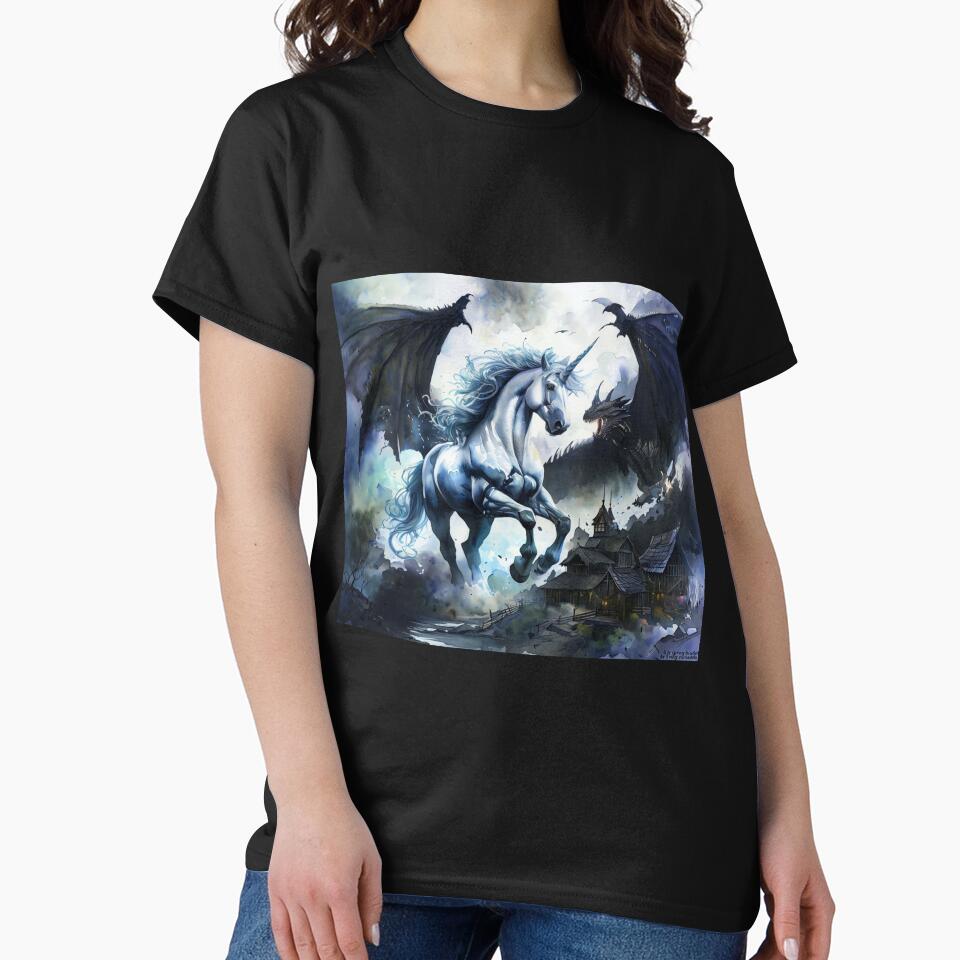 Giant Unicorn Protecting a Village by Collection de trésors T-Shirts, Hoodie, Sweatshirt | BlankRebels.com (Image 2)