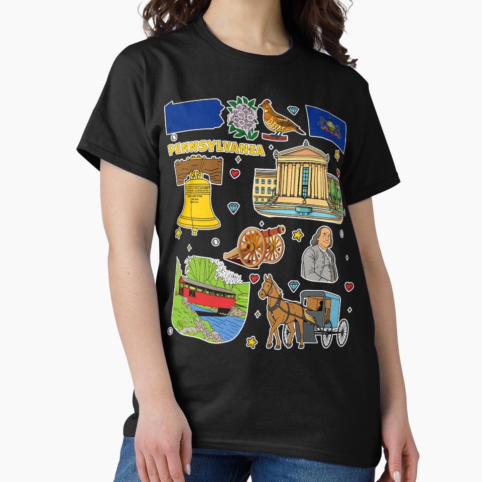 Pennsylvania State Landmarks Vintage Travel Design – Liberty Bell & State Pride Art by mashmosh