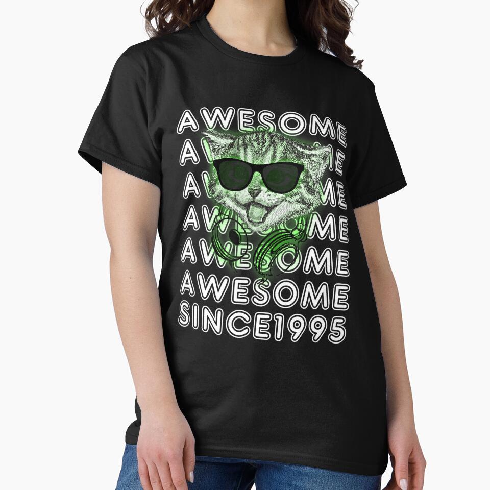 27Th Music Cat Retro Since 1995 Cat Birthday Awesome by CailynOmorosa T-Shirts, Hoodie, Sweatshirt (Image 2)