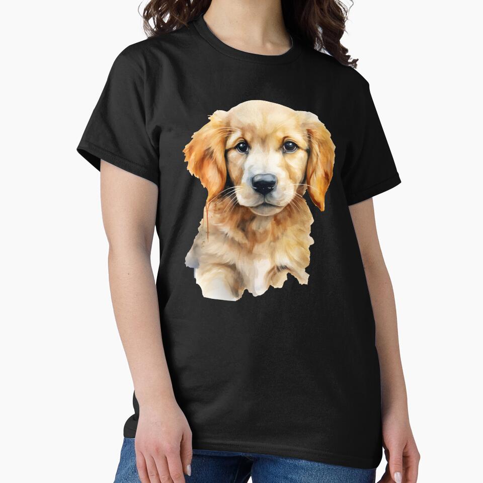 golden retriever watercolor illustration, puppy dog by ArtHideaway T-Shirts, Hoodie, Sweatshirt | BlankRebels.com (Image 2)