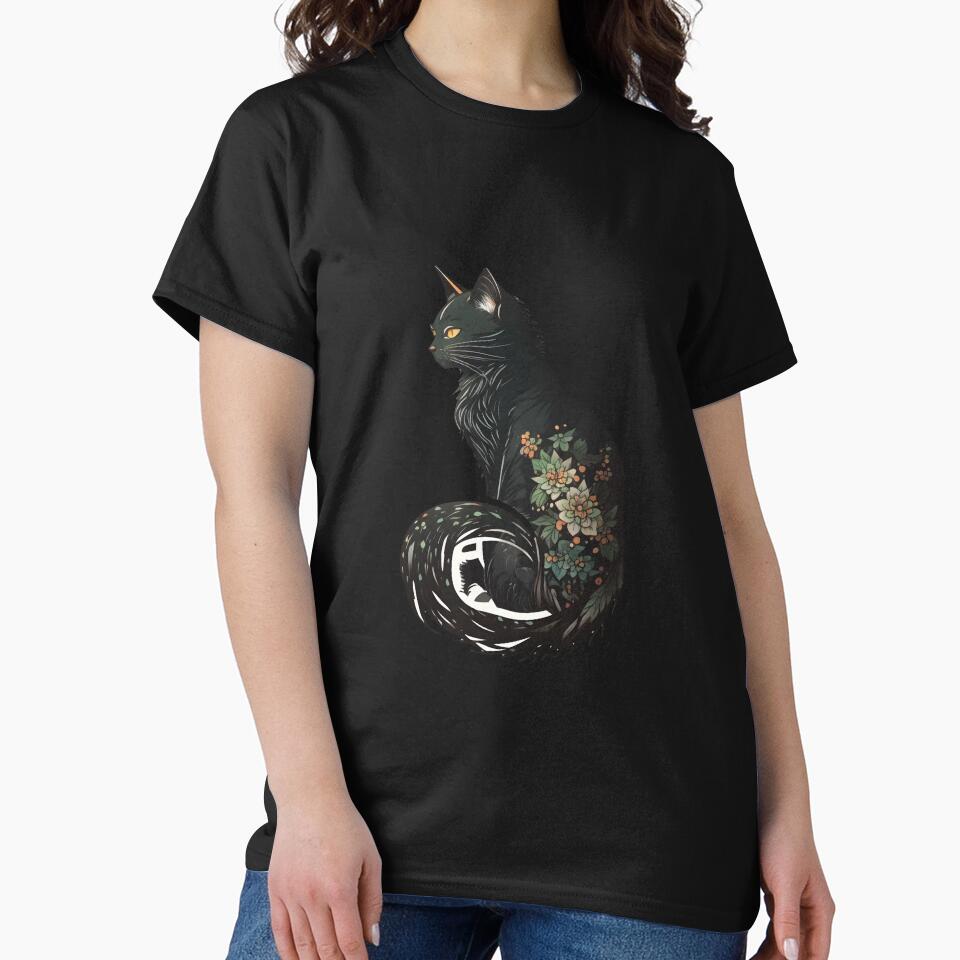 Black cat from Japan with floral tattoos, japanese aesthetic by LorandQuest T-Shirts, Hoodie, Sweatshirt |... (Image 2)