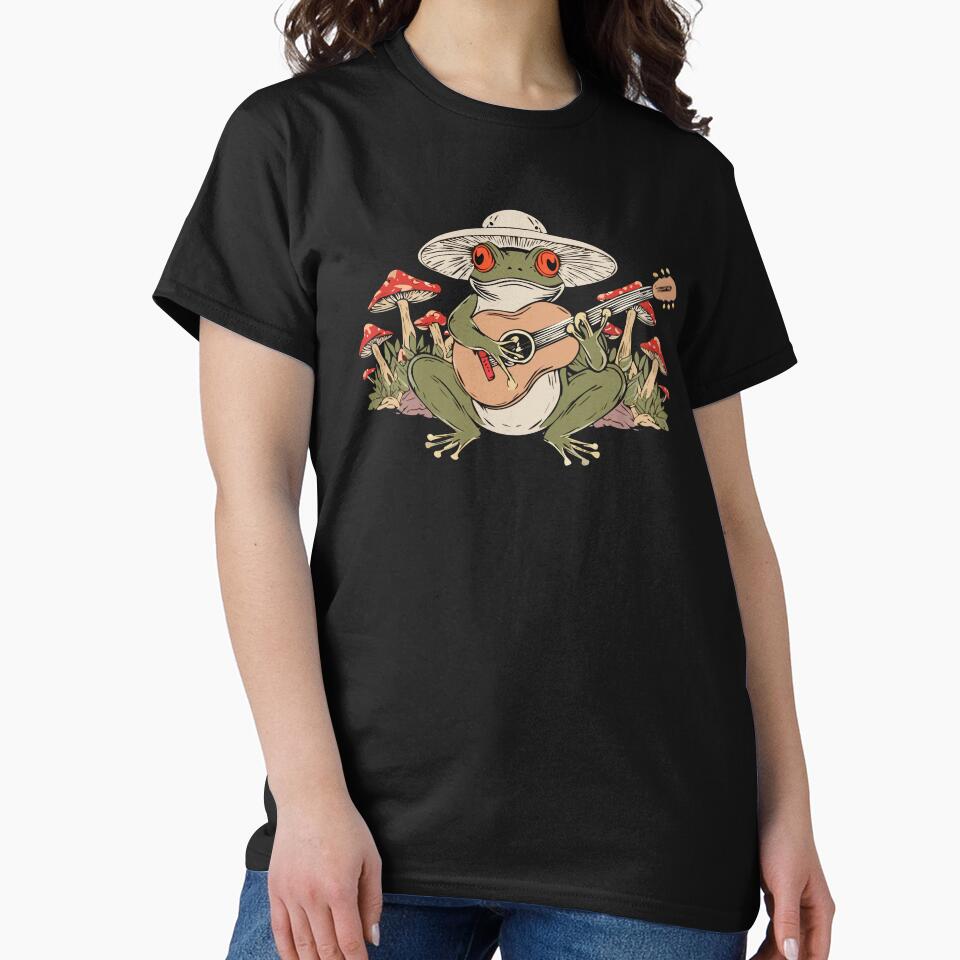 Cute Cottagecore Aesthetic Frog Playing Guitar Mushroom Vintage Graphic by Dapper-Art T-Shirts, Hoodie, Sweatshirt (Image 2)