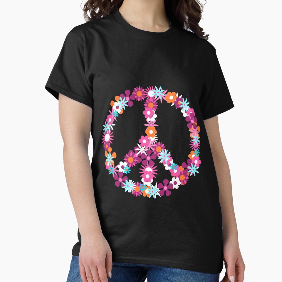 who love peace and flowers: peace sign made of colorful flowers. by Jelisandie T-Shirts, Hoodie, Sweatshirt (Image 2)