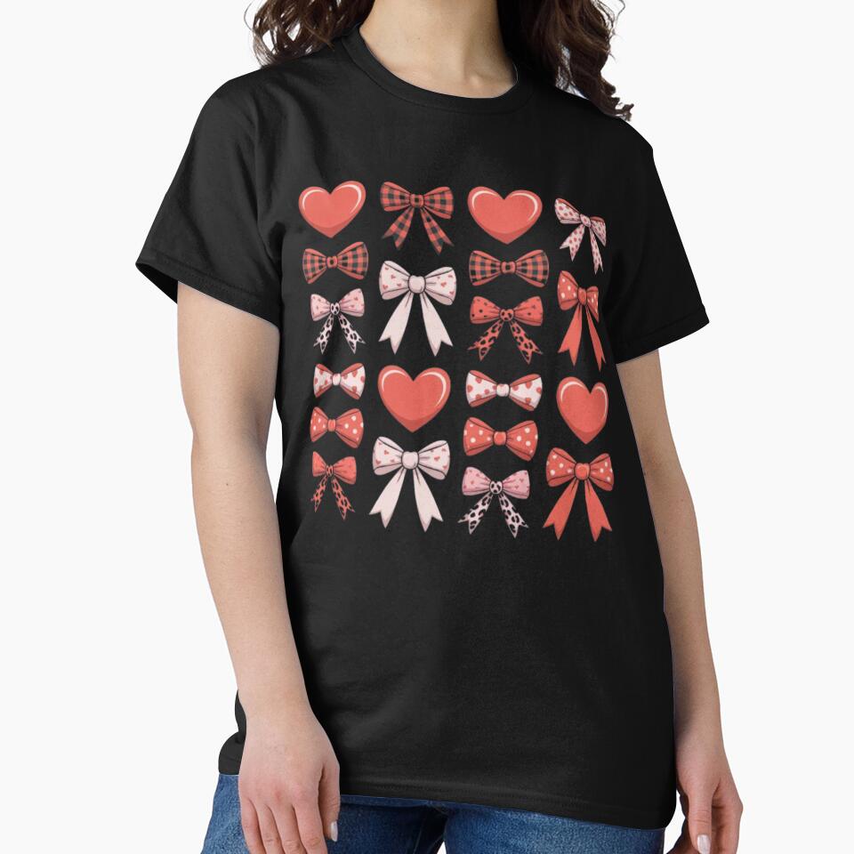 Valentine Coquette Hearts & Bows T-Shirt | Leopard Print Bow Aesthetic Shirt | Girly Valentine Outfit by Youpiworld