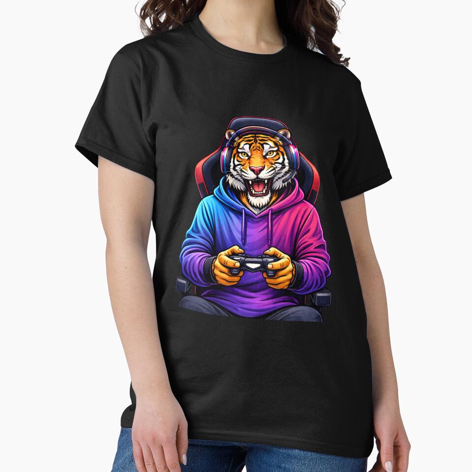 Night Gamer Tiger – Relaxed Gaming Lifestyle Neon Streetwear Animal Art by ColorSplash123 T-Shirts, Hoodie,... (Image 2)