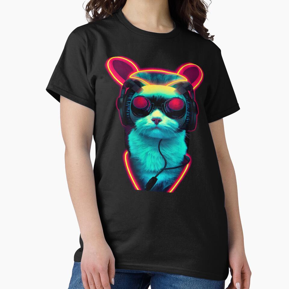 Cyberpunk Cat in Headphones Japanese Retro Vaporwave by madtoyman T-Shirts, Hoodie, Sweatshirt | BlankRebels.com (Image 2)