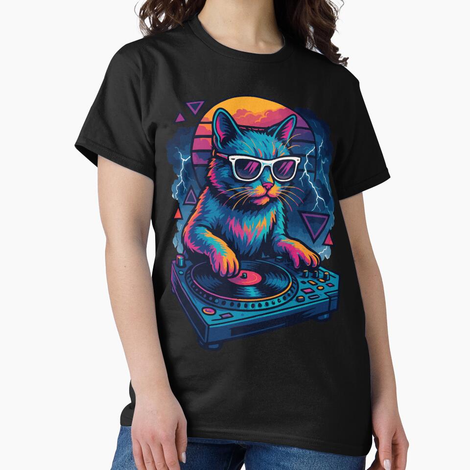 Cool Deejay House Cat Retro Vaporwave by TomFrontierArt T-Shirts, Hoodie, Sweatshirt | BlankRebels.com (Image 2)