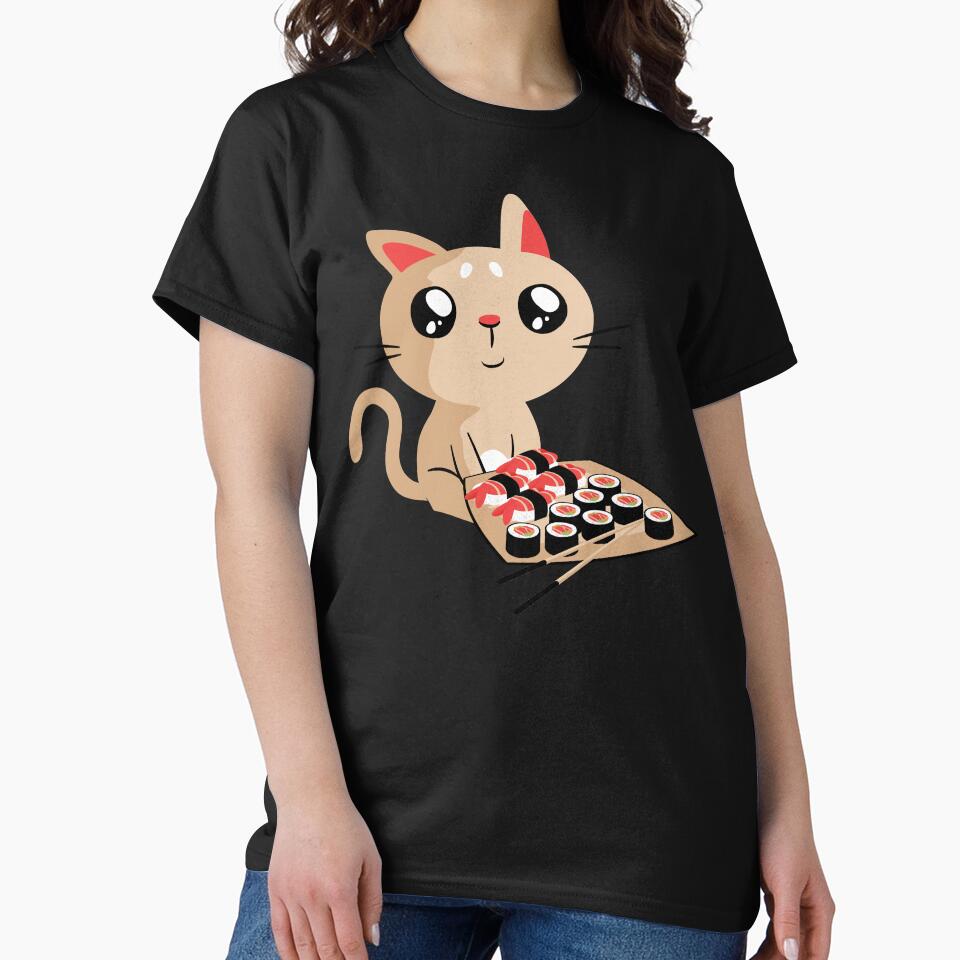 Cute Cat With Sushi Rolls by OnepixArt T-Shirts, Hoodie, Sweatshirt | BlankRebels.com (Image 2)